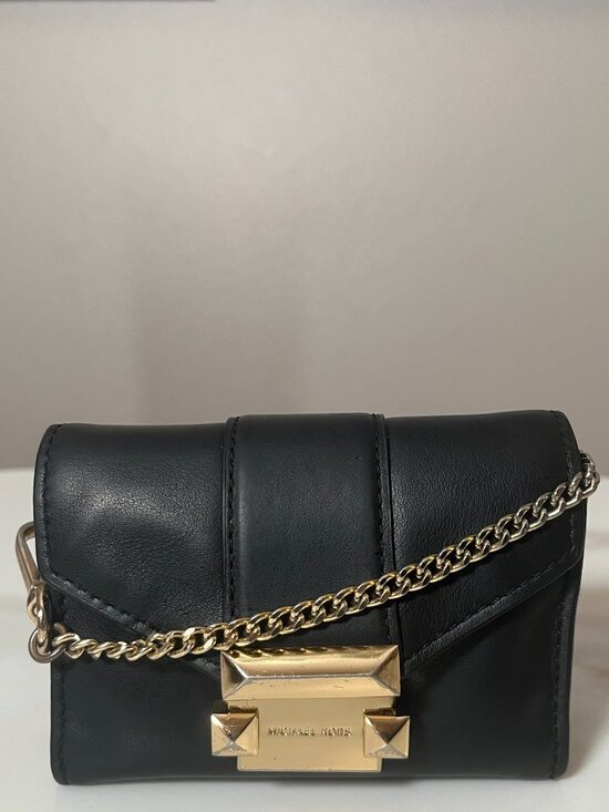 Michael Kors Handbags - Michael Kors Whitney Small Black Leather Chain Wallet